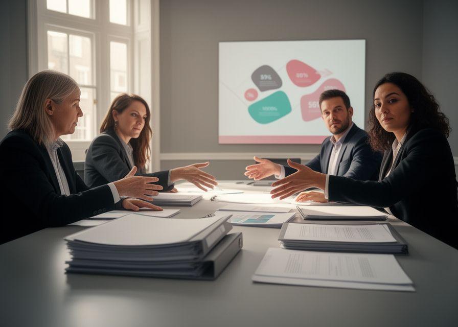 Governance team reviewing compliance documents and risk dashboards in a modern Dublin boardroom