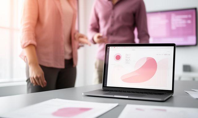 Analysts reviewing AI dashboards in a bright Dublin office with printed performance charts on a table