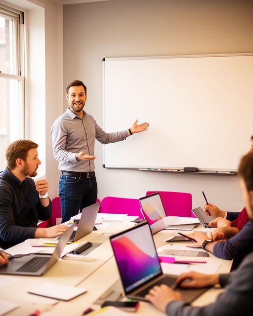 Lead AI strategist presenting a roadmap beside a whiteboard in a Dublin office